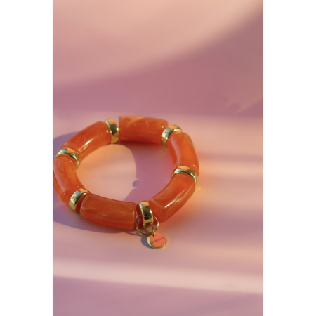 Millie armbånd i orange fra LÉ MOSCH, chunky armbånd i orange og gylden, fyldige boheme armbånd i mange farver, 