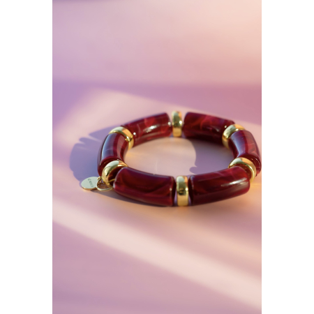 Millie armbånd i mørkerød fra LÉ MOSCH, chunky armbånd i vinrød og gylden, fyldige boheme armbånd i mange farver, 