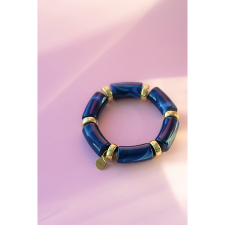 Millie armbånd i navy fra LÉ MOSCH, chunky armbånd i en fin navy og gylden, fyldige boheme armbånd i mange farver, 
