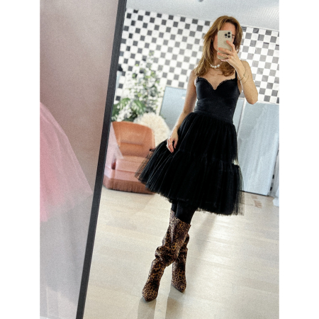 Carrie Tyl Nederdel i Sort fra LÉ MOSCH, sort festligt strutskørt, den perfekte tylnederdel, 