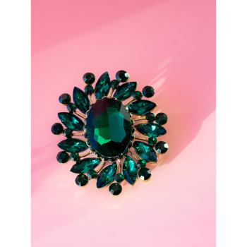 Oval Broche med grønne sten fra LÉ MOSCH, smuk klassisk broche med grønne sten, dekorativ og iøjnefaldende broche, 