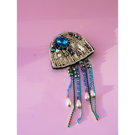 Stor Gople Broche med sten og perler fra LÉ MOSCH, smuk og levende vandmand-broche, unik og dekorativ broche,