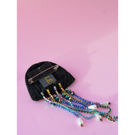 Stor Gople Broche med sten og perler fra LÉ MOSCH, smuk og levende vandmand-broche, unik og dekorativ broche,