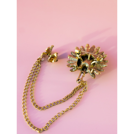 Dobbeltbroche med påfugl fra LÉ MOSCH, smuk og farverig broche, fin og fyldig broche med kæder og sten,