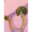 Dobbeltbroche med påfugl fra LÉ MOSCH, smuk og farverig broche, fin og fyldig broche med kæder og sten, 