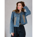 Vintage Vibes denim jakke med frynser og nitter – no 111 fra LÉ MOSCH, kort blå anderledes denimjakke, jakke med nitter og frynser, 