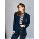 Vintage Vibes navy blazer med broche – No 147 fra LÉ MOSCH, skøn navy blazer med feminin broche,  unik og enkel mørkeblå oversize blazer, 
