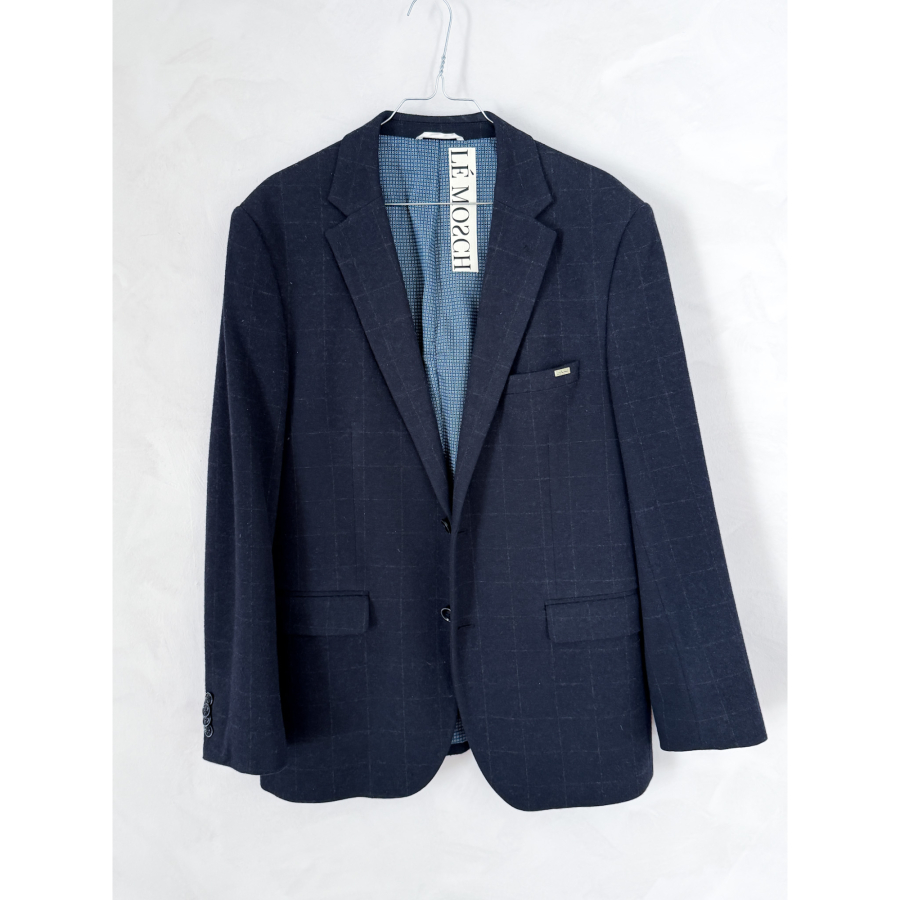 Vintage Vibes blå ternet blazer – No 154 fra LÉ MOSCH, skøn og unik blå ternet blazer, oversize og enkel blazer med mørke tern, 