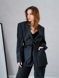 Vintage Vibes mørkegrå blazer med bælte