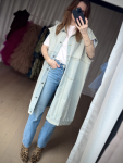 Vega oversize vest fra LÉ MOSCH, stor vest i denim look, tynd denim vest i løst fit,