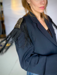 Vintage Vibes Kort Navy Blazer – No 204 fra LÉ MOSCH, smuk skulpturel kort blazer med epauletter, unik navy blazer til dit personlige look,