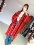 Minju Silkemix kimono no 1163 fra LÉ MOSCH, skøn unik og let kimono, super anvendelig kimono i rød og orange,