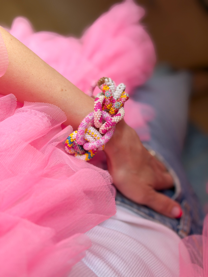 Vivienne armbånd no 11 fra LÉ MOSCH, fyldigt og cool boheme armbånd, lækkert pastelfarvet armbånd, 