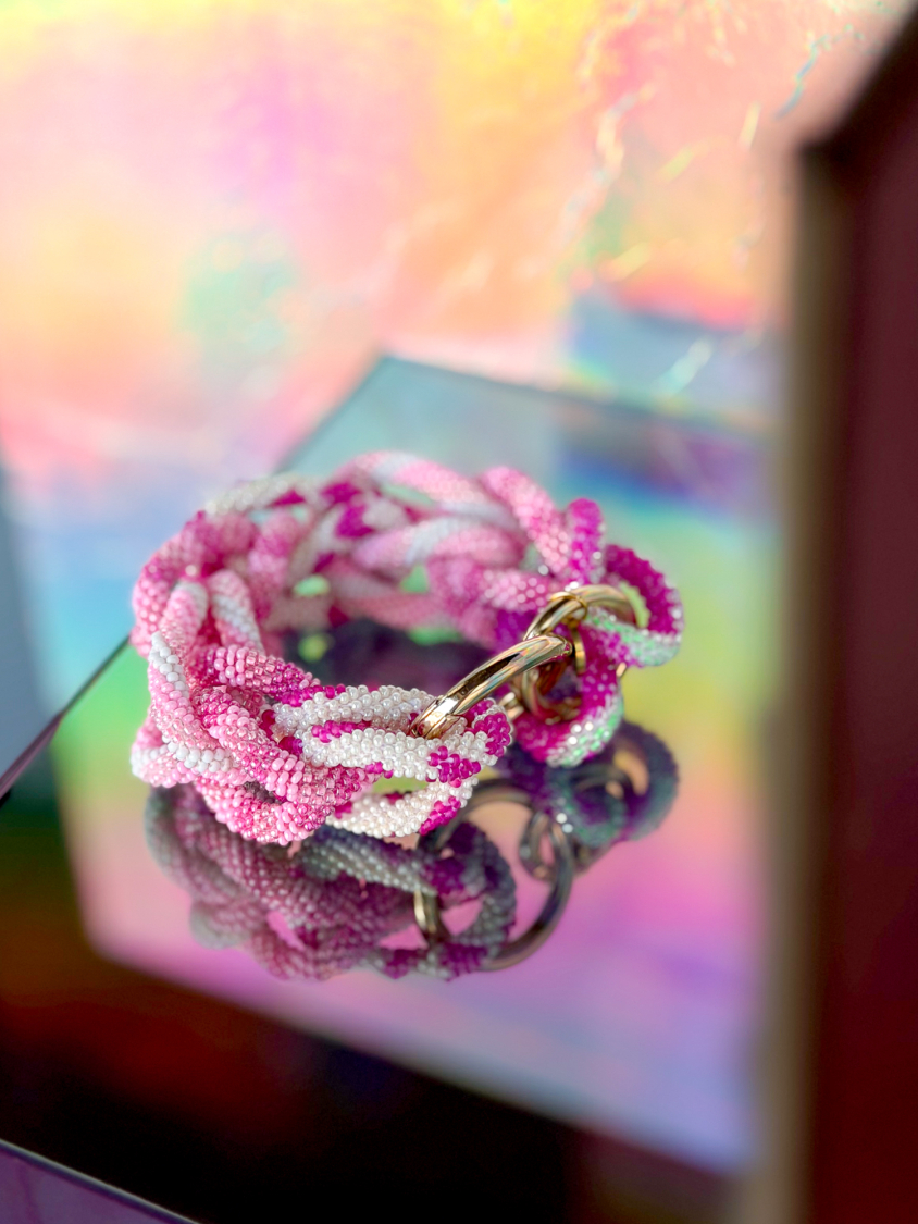 Vivienne armbånd no 20 fra LÉ MOSCH, fyldigt og cool boheme armbånd, lækkert rosafarvet armbånd, 
