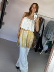 Vintage Vibes top med lange frynser – no 233 fra LÉ MOSCH, super feminin top med gyldne frynser, anderledes og iøjnefaldende top, 