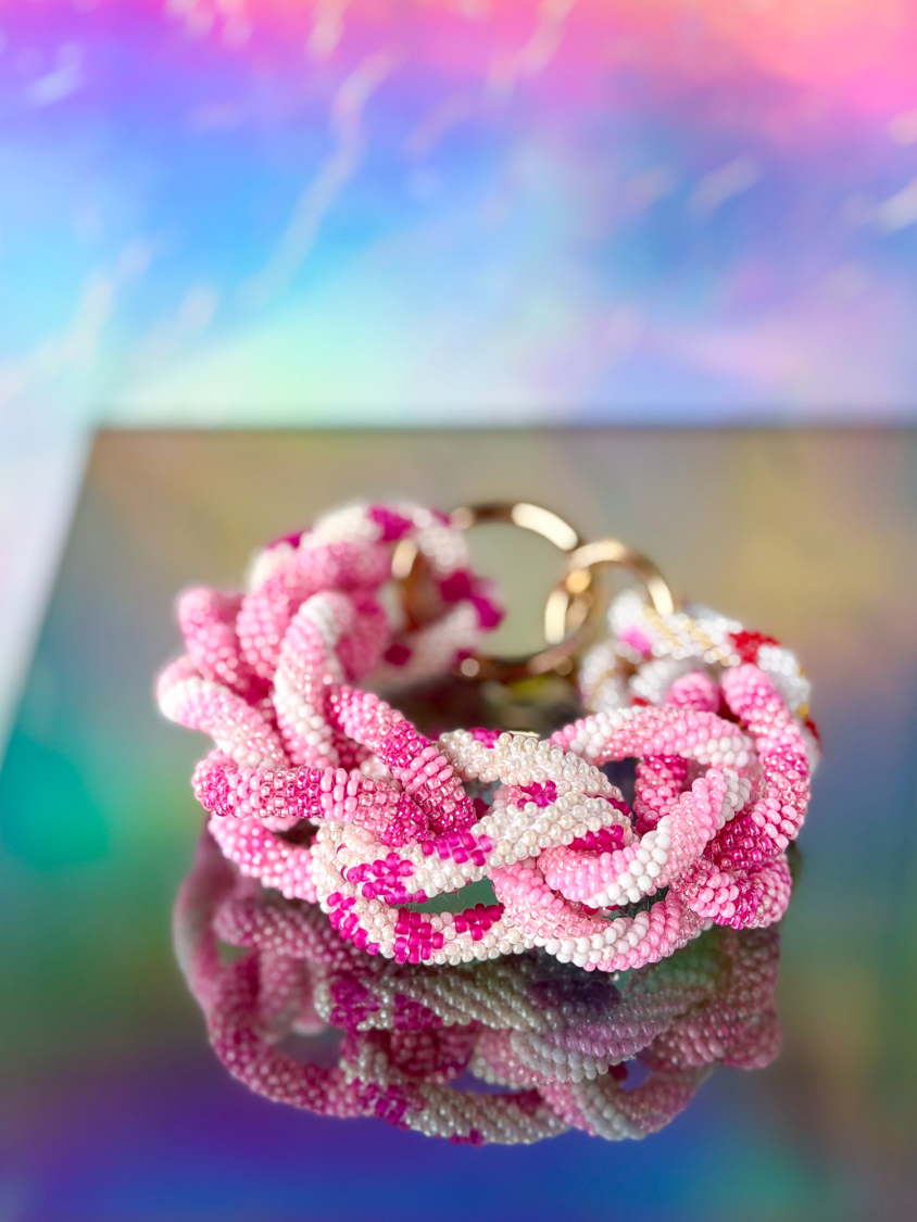 Vivienne armbånd no 26 fra LÉ MOSCH, fyldigt og cool boheme armbånd, lækkert rosafarvet armbånd, 