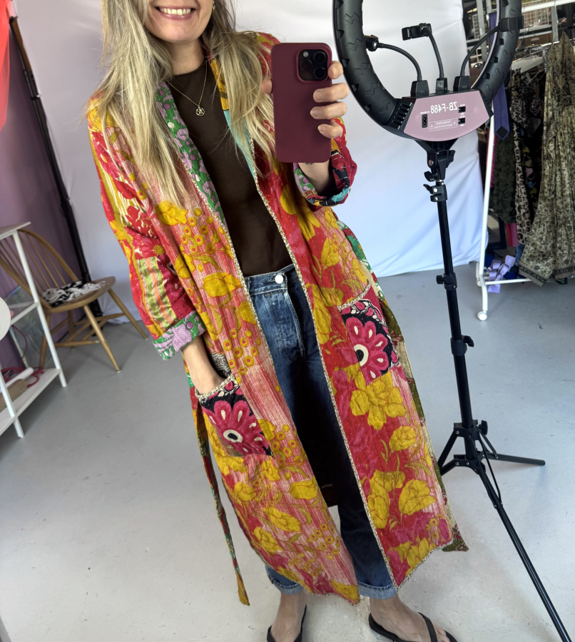 Unika style no 16 - kantha kviltet jakke fra LÉ MOSCH, fin og anderledes jakke, quiltet farverig jakke,  