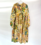 Unika style no 25 - gul patchwork kjole fra LÉ MOSCH, volumiøs kjole, usædvanlig kjole med lange ærmer, 