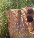 Unika style no 32 - stor kviltet taske fra LÉ MOSCH, fin blomstret foret mulepose, lækker rummelig totebag, 
