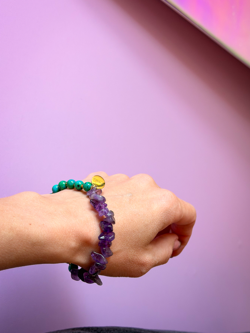 Elsine mix armbånd i lilla og turkis fra LÉ MOSCH, smukt og unikt armbånd, fint armbånd med ametyst og jaspis,  