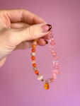 Elsine mix armbånd i rosa og orange fra LÉ MOSCH, smukt og unikt armbånd, fint armbånd med pink kvarts og champagne tigerøje,  