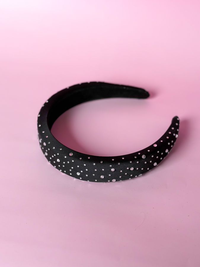 Sanja hårbøjle i sort med similisten fra LÉ MOSCH, fin og elegant glitrende hårbøjle, festlig og enkel hårbøjle,
