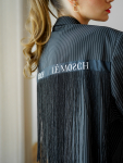 Vintage Vibes stribet blazer med frynser – No 283 fra LÉ MOSCH, cool og anderledes blazer med frynser og LÉ MOSCH logo, fin secondhand blazer med et twist, 
