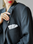 Vintage Vibes stribet blazer med frynser – No 283 fra LÉ MOSCH, cool og anderledes blazer med frynser og LÉ MOSCH logo, fin secondhand blazer med et twist, 