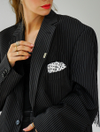 Vintage Vibes stribet blazer med frynser – No 283 fra LÉ MOSCH, cool og anderledes blazer med frynser og LÉ MOSCH logo, fin secondhand blazer med et twist, 