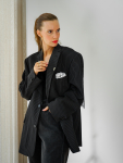 Vintage Vibes stribet blazer med frynser – No 283 fra LÉ MOSCH, cool og anderledes blazer med frynser og LÉ MOSCH logo, fin secondhand blazer med et twist, 