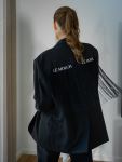 Vintage Vibes stribet blazer med frynser – No 283 fra LÉ MOSCH, cool og anderledes blazer med frynser og LÉ MOSCH logo, fin secondhand blazer med et twist, 
