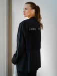 Vintage Vibes stribet blazer med frynser – No 283 fra LÉ MOSCH, cool og anderledes blazer med frynser og LÉ MOSCH logo, fin secondhand blazer med et twist, 