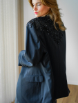 Vintage Vibes stribet blazer med pailletter – No 284 fra LÉ MOSCH, cool og anderledes blazer med pailletter, fin secondhand blazer med et twist, 
