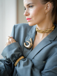Vintage Vibes blazer med mønstret ryg og sorte frynser – No 289 fra LÉ MOSCH, iøjnefaldende og sej blazer med frynser, fin secondhand blazer med et twist, 