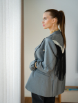 Vintage Vibes blazer med mønstret ryg og sorte frynser – No 289 fra LÉ MOSCH, iøjnefaldende og sej blazer med frynser, fin secondhand blazer med et twist, 