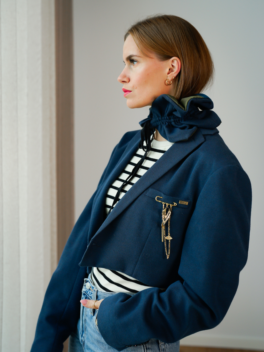 Vintage Vibes sæt - kort blazer og krave – No 294 fra LÉ MOSCH, skøn og unik blazer med tilhørende rynket krave, kort blazer med matchende krave, 