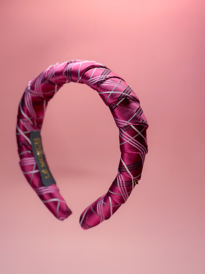 Heidi hårbøjle af slips no 03 - pink strib LÉ MOSCH, smuk hårbøjle af et upcyclet slips, dekorativ   og unik hårbøjle, 